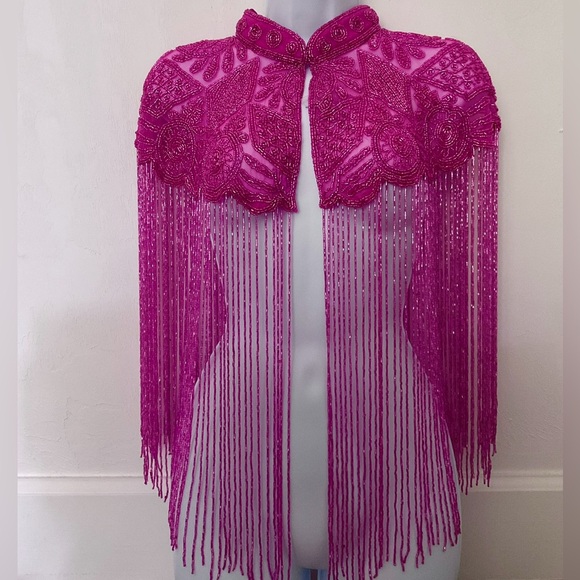 Hot Pink Fringe Cape - Picture 2 of 3